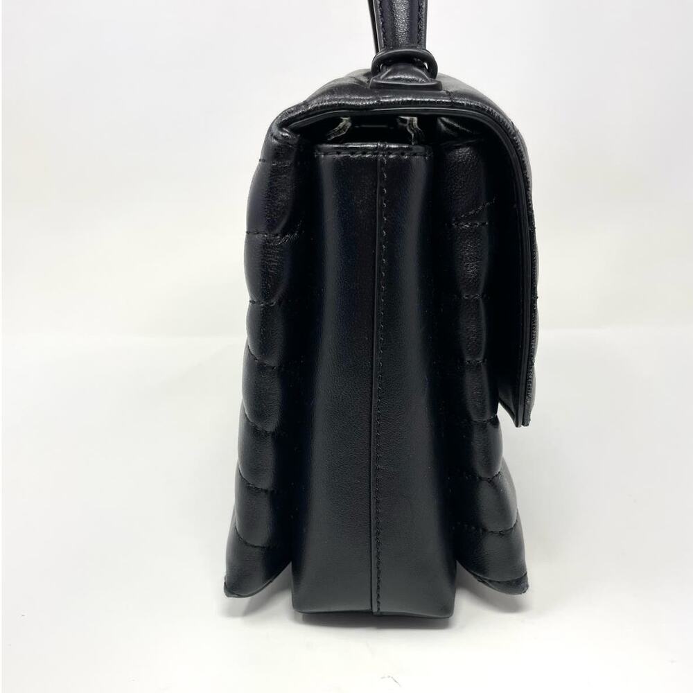 Tory Burch Kira Chevron Leather Top Handle Satchel 2 Way Shoulder Bag Black Gold - Picture 6 of 15